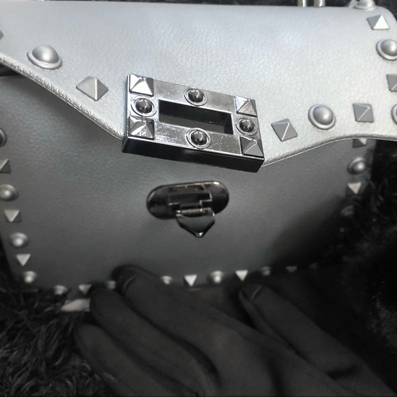 NWT Most Wanted Studded Jelly Mini Purse/Crossbody in Metallic Steel Gray - Picture 6 of 11